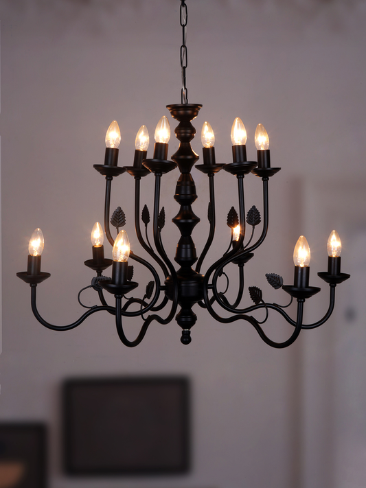 Black Italian 2 Tier 6+6 Lights 23 Inch Steel Chandelier Ceiling Light