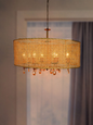 Handwoven 28 Inch Rattan Cane Drum Shade & Crystal 8-Lights Chandelier