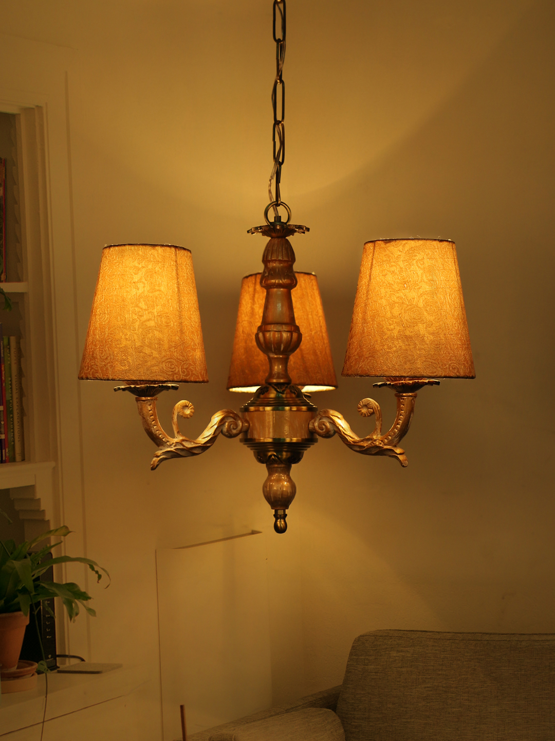 Golden White 3 Light Mini Chandelier in Brocade Shades