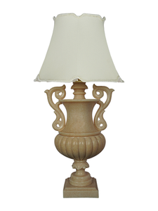Colonial Urn Marble Transitional Table Lamp With 16inch Off White Scalloped Borders Fabric Shade