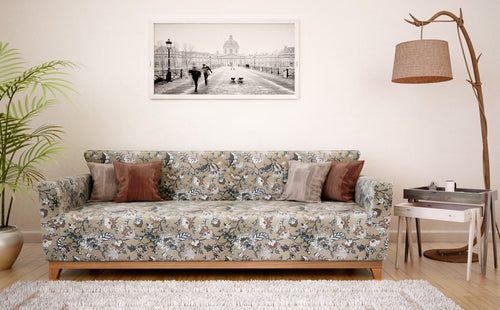3 seater sofa with floral upholstery with handcrafted solid wood frame