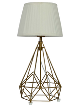 Load image into Gallery viewer, Contemporary Metal Wire Cage Diamond Pyramid Table Lamp with Golden Fabric Shade