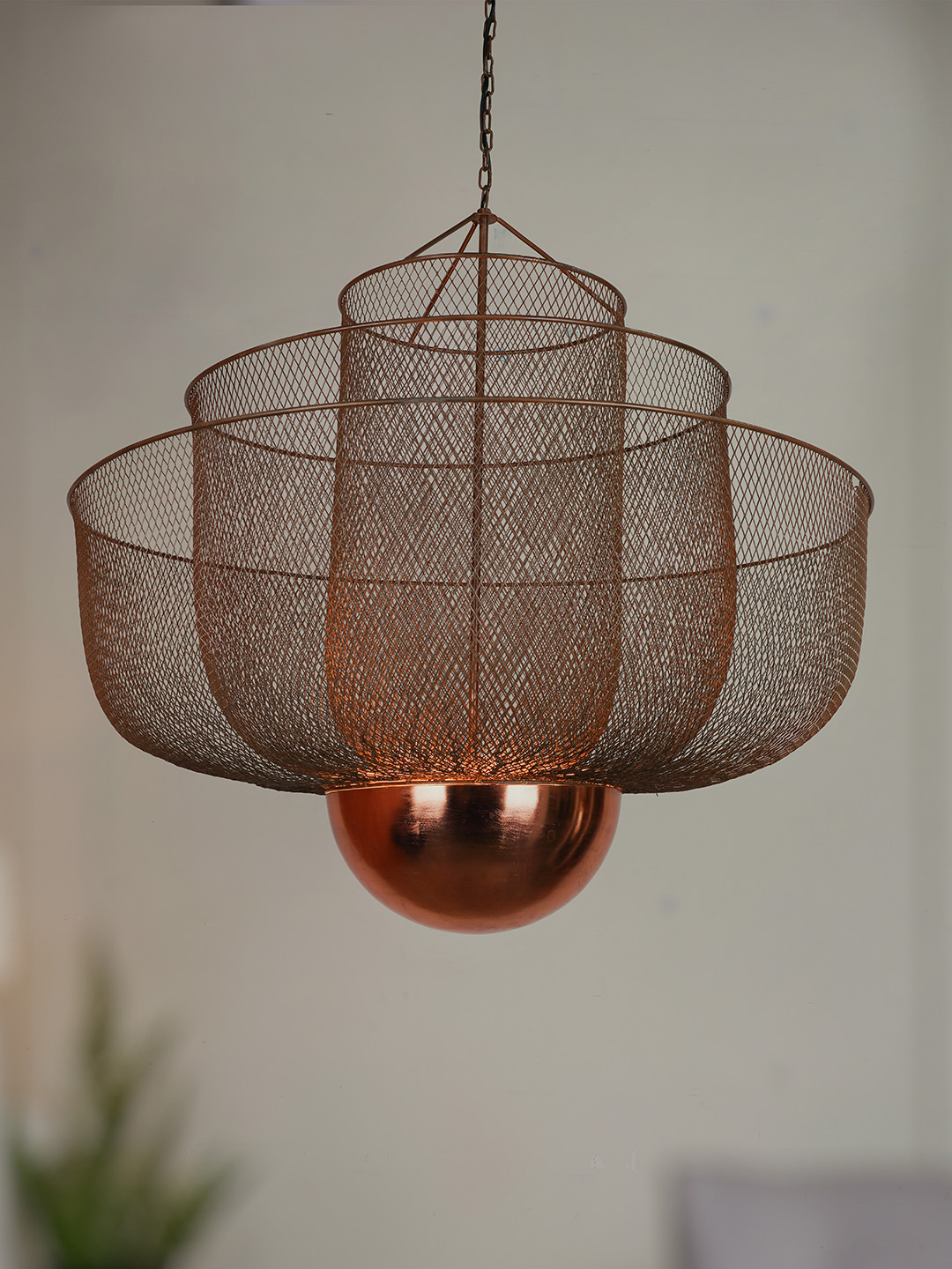 Modern Copper Finish Steel Wire Mesh 32 Inch Ceiling Hanging Light