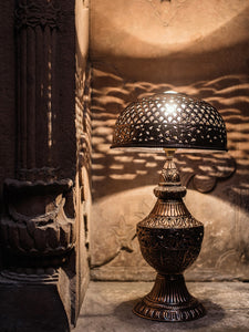 Jodhpur Hand Tooled Copper Table Lamp interior placement