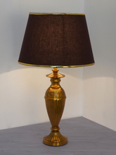 Load image into Gallery viewer, 14 Inch Brown Gold Rim Tapered Fabric Shade