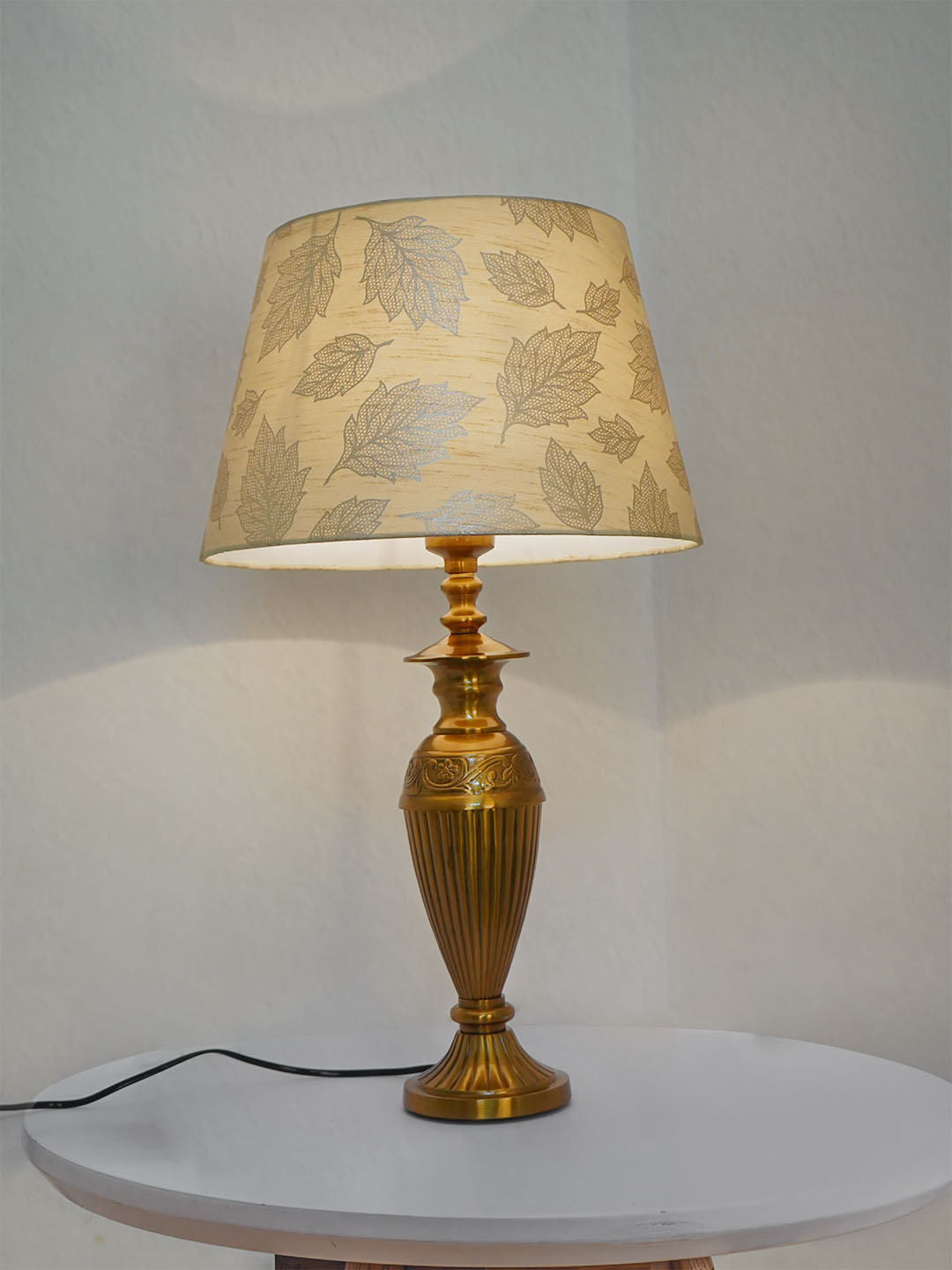 14 Inch Gold leaf pattern Tapered Fabric Shade