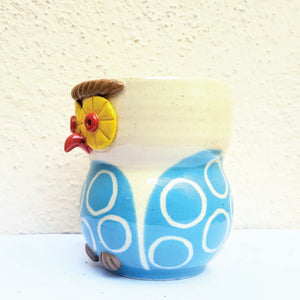 Ring blue owl planter side view