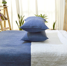 Load image into Gallery viewer, Denim blue stonewashed cotton kantha quilt set, Sizes available