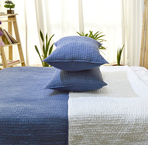 Denim blue stonewashed cotton kantha quilt set, Sizes available