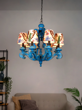 Load image into Gallery viewer, Distressed Blue 28 Inch Wide 8-Light Wooden Ceiling Chandelier