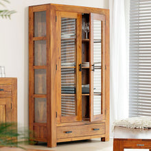 Load image into Gallery viewer, 2 Door 2 Drawer Glass Cabinet in Natural Finish with closed doors