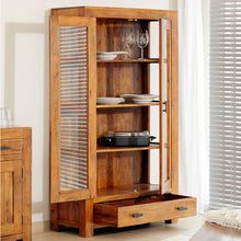 Load image into Gallery viewer, 2 Door 2 Drawer Glass Cabinet in Natural Finish with opened doors