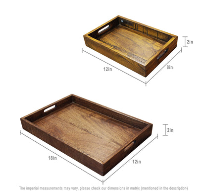 Tuscan Yellow and Brown Solid Wood Rectangular Tray (Set of 2)