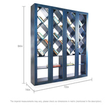 Load image into Gallery viewer, Indigo Blue Solid Wood Bookshelf with Sliding Folding Door dimensions