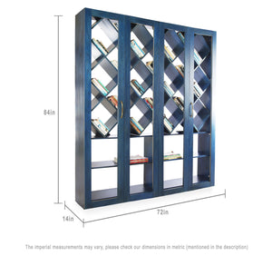 Indigo Blue Solid Wood Bookshelf with Sliding Folding Door dimensions