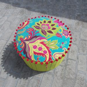 hand embroidered floral pattern pouf