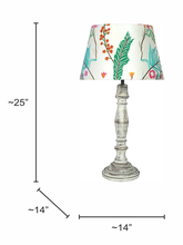 Load image into Gallery viewer, French Farmhouse Distressed White Wooden Table Lamp with Embroidered White Tapered Fabric Shade