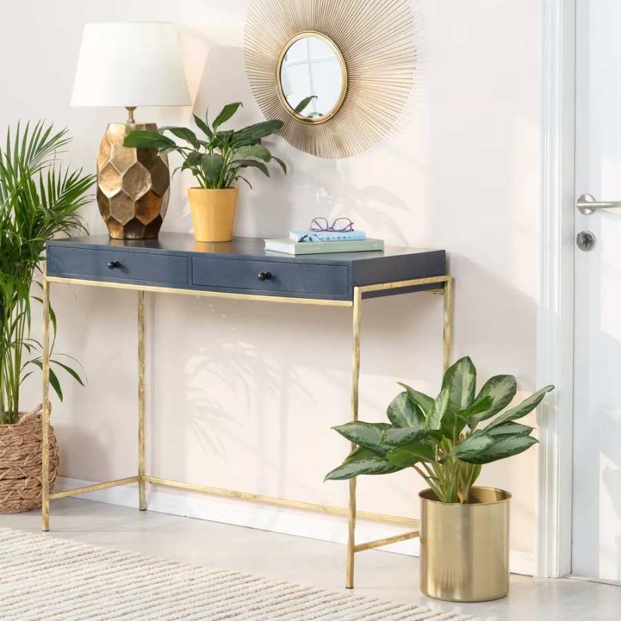 Navy Blue Gold Console Table