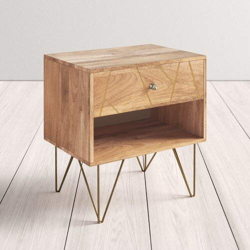 The kashth 1 Drawer Nightstand Solid Wood Bedside Table for Bedroom | Bed Side Drawers Cabinet | Sheesham, Natural Honey Finish  In Stock