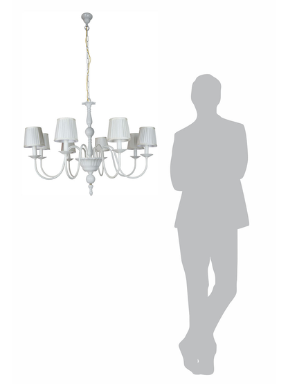 Transitional White 8-Lights Steel Ceiling Chandelier With 6 Inch Pleated Fabric Shades