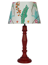 Load image into Gallery viewer, French Farmhouse Distressed Red Wooden Table Lamp with Embroidered White Tapered Fabric Shade