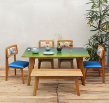 Load image into Gallery viewer, Blue and Green Maldives Inspired Solid Wood 6 Seater Dining Set side view