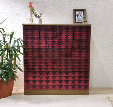 Solid Wood Contemporary Chest of Drawers with Hand printed Aztec Serigraph on the Fascia