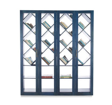 Load image into Gallery viewer, Indigo Blue Solid Wood Bookshelf with Sliding Folding Door