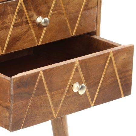 The kashth Furniture Console Desk with 4 Drawers, Mango Wood, Chestnut | Brass Inlay, One Size  In Stock