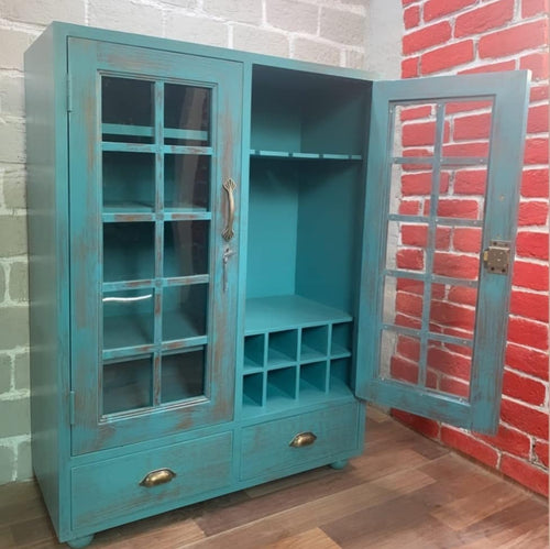 Handcrafted solid mango wood vintage storage cabinet