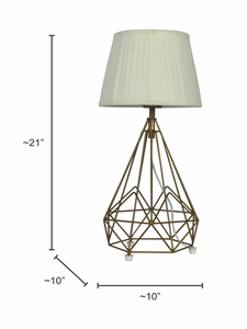 Contemporary Metal Wire Cage Diamond Pyramid Table Lamp with Golden Fabric Shade