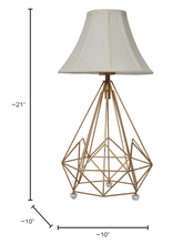 Load image into Gallery viewer, Golden Metal Wire Cage Diamond Pyramid Bedside Table Lamp with Off-white Fabric Bell Shade