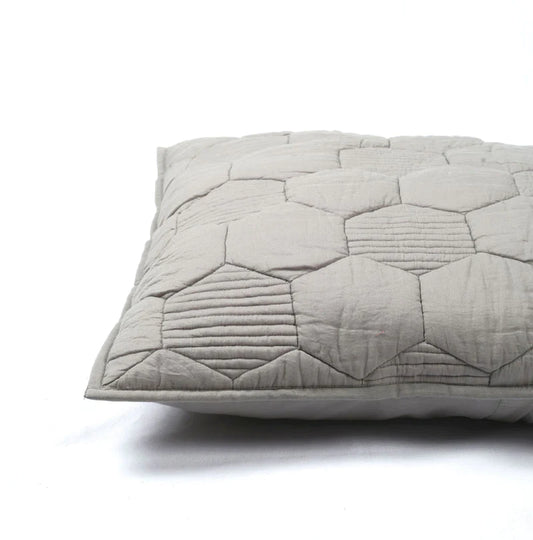 Grey cotton quilted pillow cover, hexagon pattern, cotton, sizes available