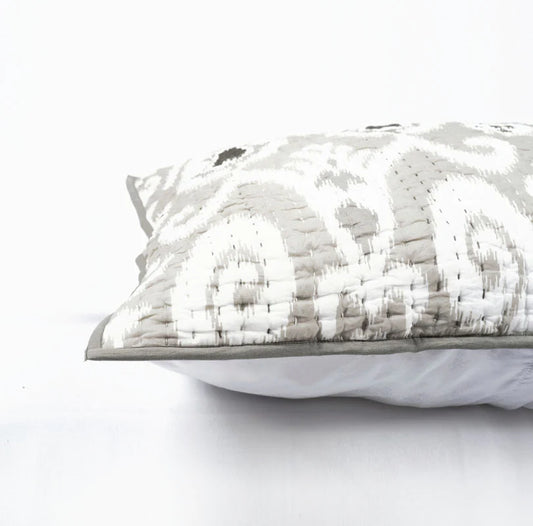 Grey ikat cotton kantha quilted pillow cover, sizes available