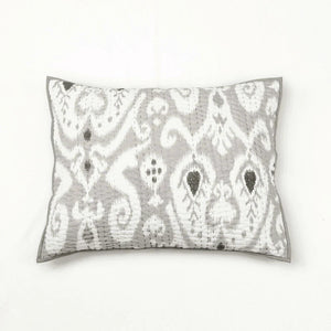 Grey ikat cotton kantha quilted pillow cover, sizes available