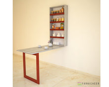 Load image into Gallery viewer, Red and Grey Solid Wood 2 Seater Wall Mounted Folding Dining Set