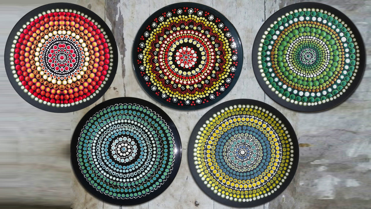 Hand painted set of 5 Australian Wall Plates