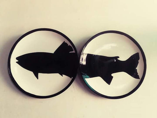 Hand painted set of 2 Black Split Fish Wall Plates