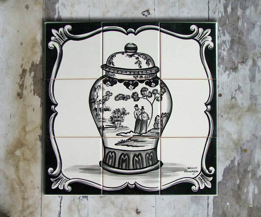 Hand-painted Set of 9 'CHINESE MURALS TILES'