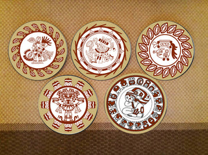 Hand-painted set of 5 'Inca' Wall Plates