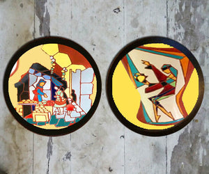 Hand-painted Set of 2 Israeli ' Mosaic' Wall Plates