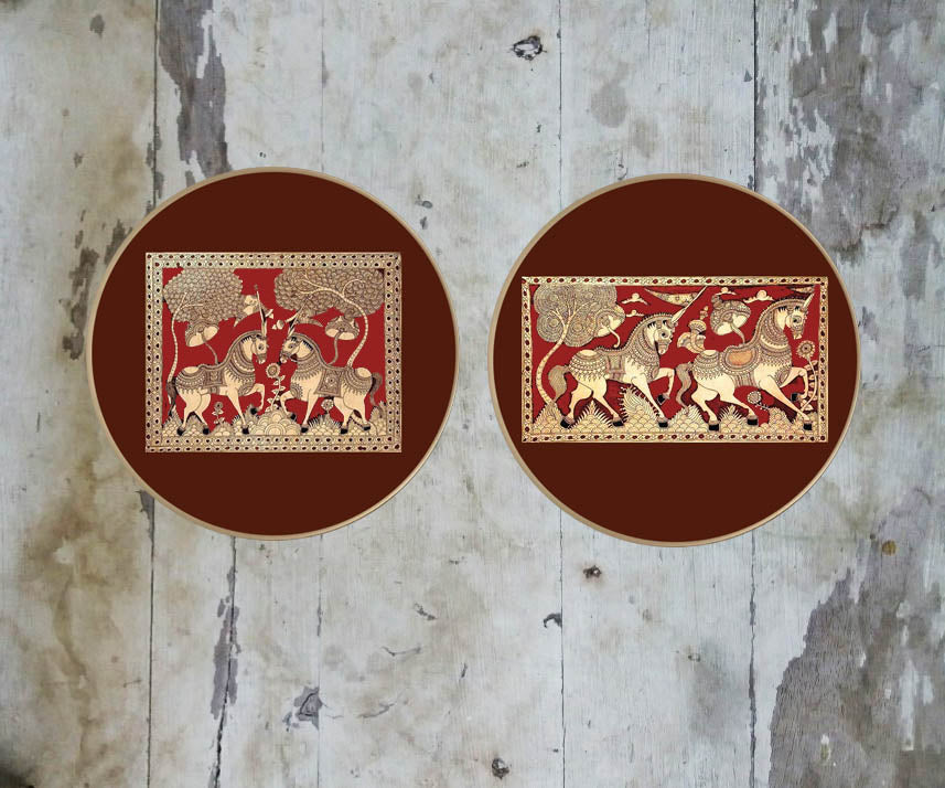 Exquisitely Hand painted Kalamkari Horses Wall Plate-023