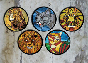 Hand painted set of 5 'Mosaic Wild Cats' Wall Plates