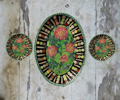Hand painted set of 3 Mexican Bouquets Wall plates