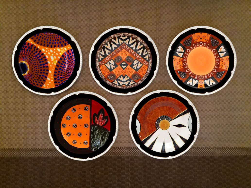 Hand painted set of 5 African Wall Plates