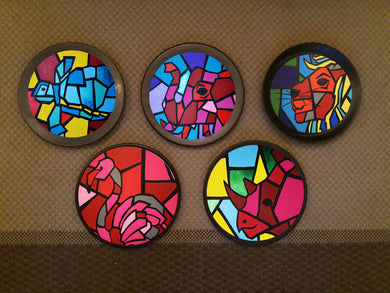 Hand painted set of 5 'Broken Animals' Wall Plates
