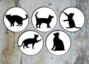 Hand-painted Set of 5 Black Cat Wall Plates