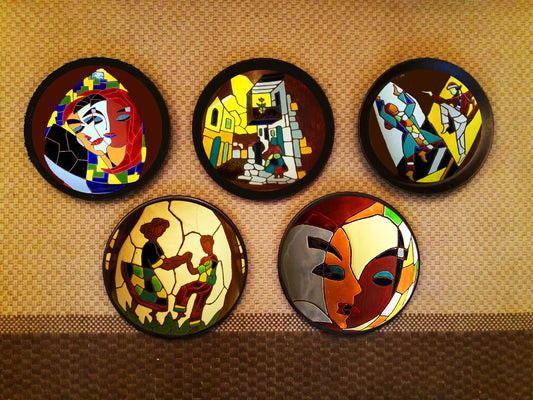 Hand-painted Set of 5 Israeli ' Mosaic' Wall Plates