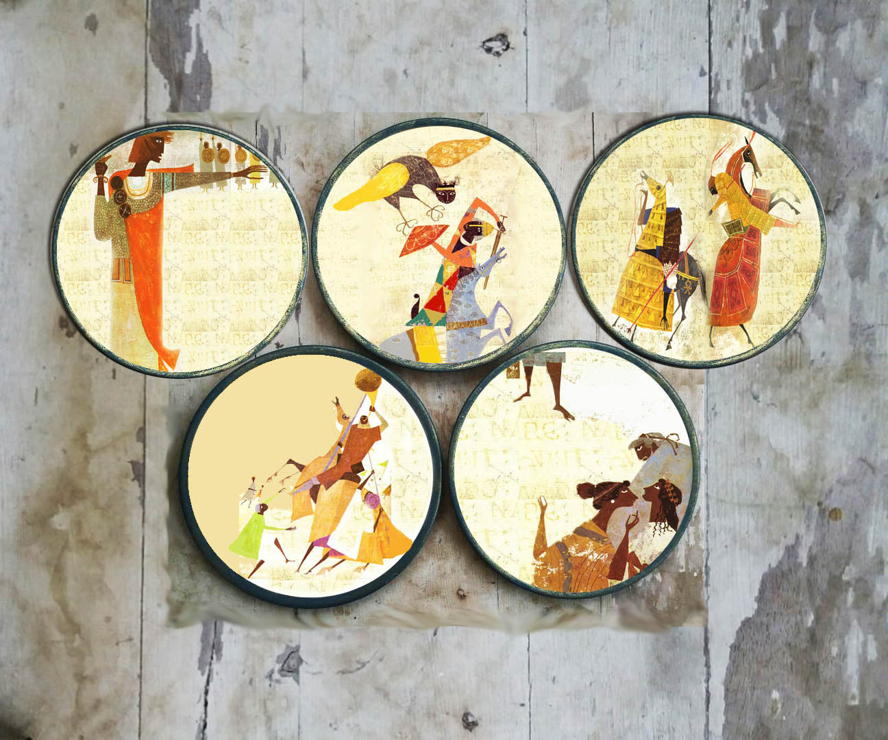 Hand painted Set of 5 'MYTHS' Wall Plates