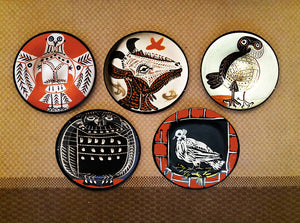 Hand Painted set of 5 Picasso Red Wall Plates